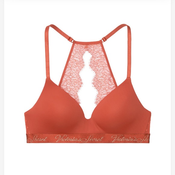 EUC Victoria’s Secret T-Shirt Lightly Lined Wireless Bra 32D Burnt Orange Lace - Picture 13 of 14